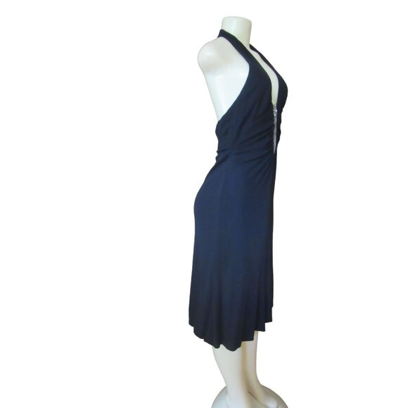 Badgley Mischka Black Rayon Halter Dress w Sheer Clevage & Rhinestones, Size 6 - Picture 7 of 9